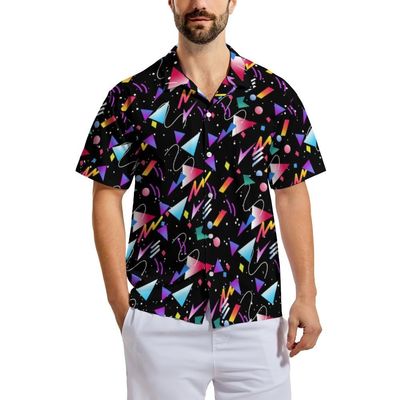 80s Shirts for Men 90s Hawaiian Short Sleeves Printed Casual Button Up Shirts Retro Costumes(80s90s-2-L)