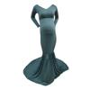 Women Maternity Gown Dress Elegant Long Sleeve Photography V Neck Dress Chiffon Flowy Shower Maxi Photo Props Dress (X-Large,Green) view 1