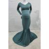 Women Maternity Gown Dress Elegant Long Sleeve Photography V Neck Dress Chiffon Flowy Shower Maxi Photo Props Dress (X-Large,Green) view 2