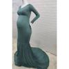 Women Maternity Gown Dress Elegant Long Sleeve Photography V Neck Dress Chiffon Flowy Shower Maxi Photo Props Dress (X-Large,Green) view 3