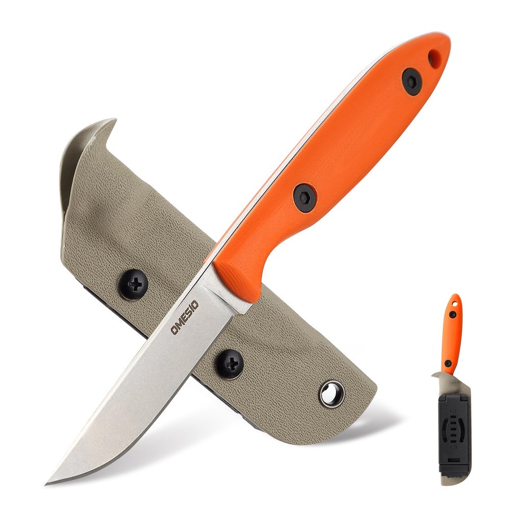Omesio EDC Small Fixed Blade Knife with Kydex Sheath, DC53 Steel G10 Handle Full Tang Survival Tactical Knife for Men Women Outdoor Camping Bushcraft Hunting Knife