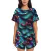 3d Magical Dragon Scales Pattern Women'S Pajama Set Soft Short Sleeve Top With Pants Shortwear Sleepwear Pajamas Black