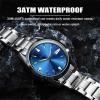 Taxau Mens Dress Watches Stainless Steel Silver Watches for Men Waterproof Blue Face Men's Wrist Watch Analog Quartz Men's Casual Watch with Day Date Relojes para Hombres view 2