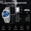 Taxau Mens Dress Watches Stainless Steel Silver Watches for Men Waterproof Blue Face Men's Wrist Watch Analog Quartz Men's Casual Watch with Day Date Relojes para Hombres view 4