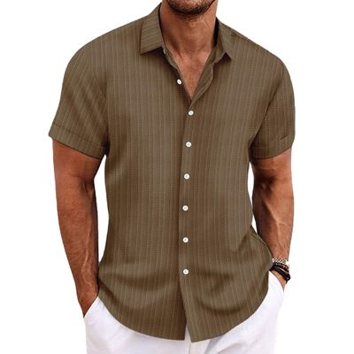 Maiyifu-GJ Cotton Linen Shirts for Men Short Sleeve Button Down Shirts Summer Casual Lightweight Business Dress Shirt (Coffee,Large)