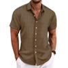 Maiyifu-GJ Cotton Linen Shirts for Men Short Sleeve Button Down Shirts Summer Casual Lightweight Business Dress Shirt (Coffee,Large) view 1
