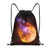 YIJIUWKIS Kids Drawstring Bag with Fire Basketball for Boys, Sports Drawstring Backpack for Teens Boys Girls Adults Women Men, Black Daypack Bag for Work Gym Swim Travel Hiking School, Small view 1