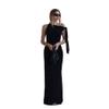 ANKOMINA Women's Elegant Asymmetrical Collar Sleeveless One Shoulder Maxi Dress Bodycon Party Cocktail Long Dresses Black view 1