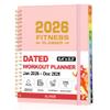 2026 Fitness Workout Journal Planner for Women & Men, JAN 2026 - DEC 2026 Exercise Planner, 6.4" x 8.3" Workout Calendar Journal Essentials Gift for Goals, Tracking, Gifts with PVC Plastic Cover, Pink view 1