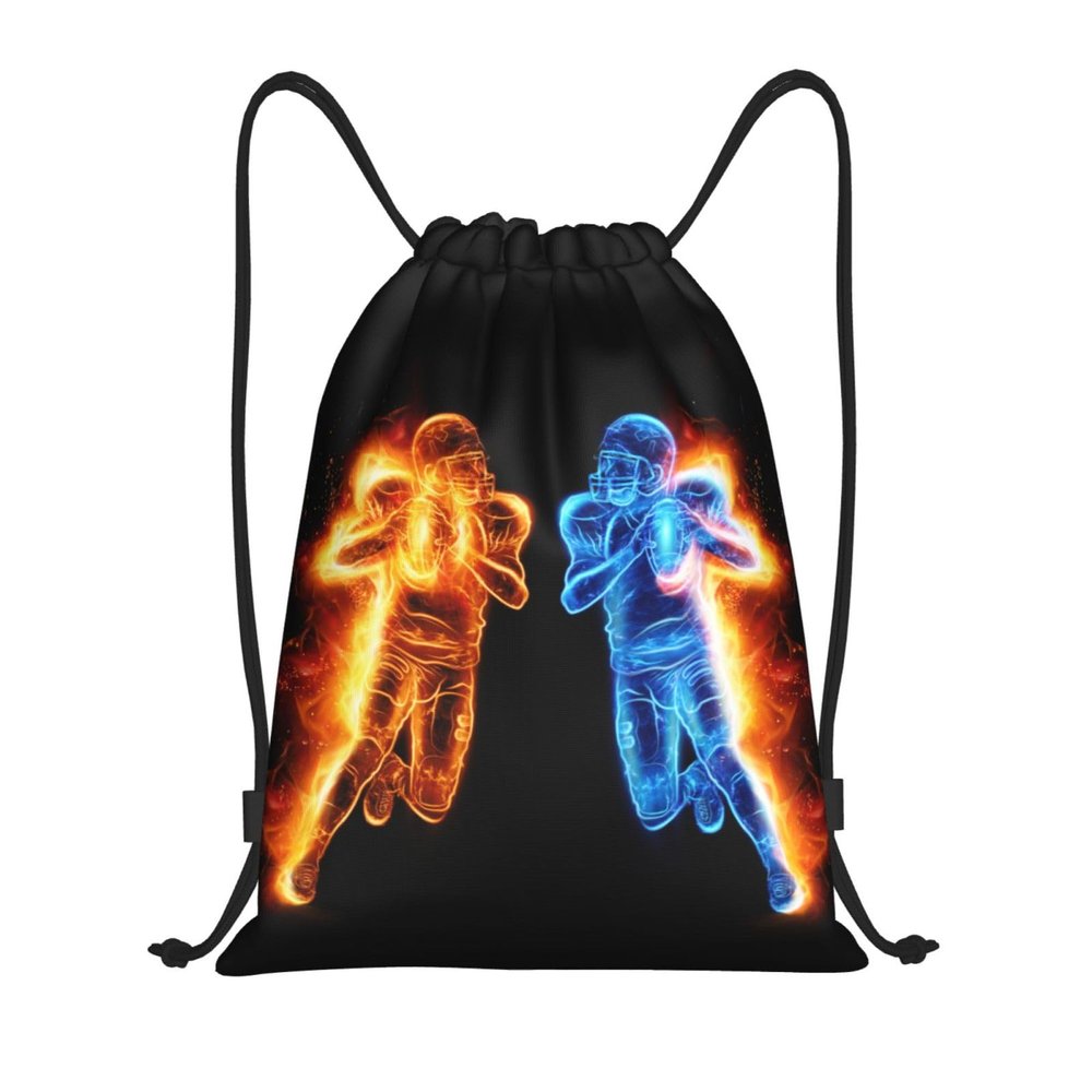 Football Drawstring Bags for Kids Teens Boys, Cool Sports Drawstring Backpack with Printed Two Playing Football Men Pattern, Black Casual Knapsack for Adults for Gym Hiking Swimming Beach Yoga, Small