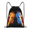 Football Drawstring Bags for Kids Teens Boys, Cool Sports Drawstring Backpack with Printed Two Playing Football Men Pattern, Black Casual Knapsack for Adults for Gym Hiking Swimming Beach Yoga, Small view 1