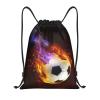 YIJIUWKIS Boys Drawstring Bags with Fire Soccer Ball, Cool Sports Drawstring Backpack for Teens Boys Girls Adults Women Men, Black Daypack Bag for Work Gym Swim Travel Hiking School, Small view 1