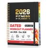 2026 Fitness Workout Journal Planner for Women & Men, JAN 2026 - DEC 2026 Exercise Planner, 6.4" x 8.3" Workout Calendar Journal Essentials Gift for Goals, Tracking, Gifts with PVC Plastic Cover,Black view 1
