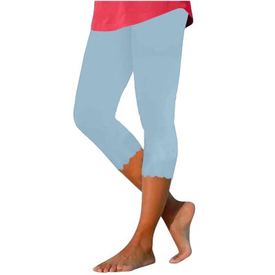 NineFit Basics Capri Leggings for Women High Waisted Yoga Capri Pants Stretchy Lounge Pants Solid Color Capri Leggings Pajama Capri Prime Big Deal Days 2024, Large, 27-sky Blue