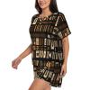 African Mud Cloth Tribal Women'S Pajama Set Soft Short Sleeve Top With Pants Shortwear Sleepwear Pajamas Black view 2