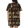African Mud Cloth Tribal Women'S Pajama Set Soft Short Sleeve Top With Pants Shortwear Sleepwear Pajamas Black view 3
