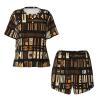 African Mud Cloth Tribal Women'S Pajama Set Soft Short Sleeve Top With Pants Shortwear Sleepwear Pajamas Black view 4