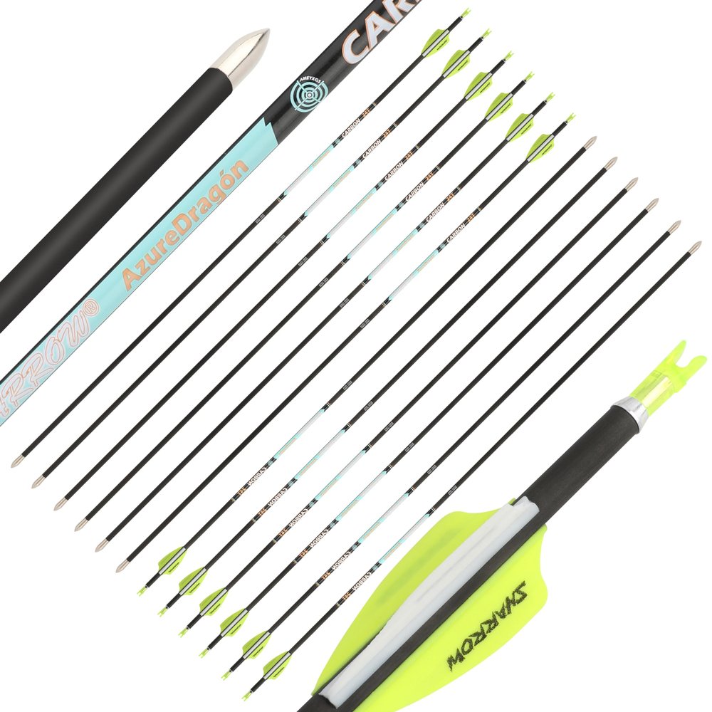 ZSHJGJR 32 Inch Pure Carbon Arrows ID 4.2mm Targeting Arrows Spine 300 400 500 600 700 800 900 1000 for Archery Competition Target Shooting Hunting 6/12Pack (12, Light Yellow & White, Spine 900)