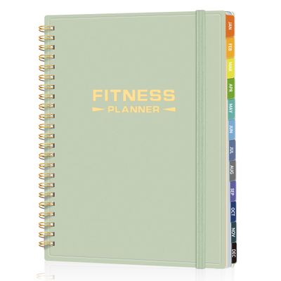 2026 Fitness Workout Journal Planner for Women & Men, JAN 2026 - DEC 2026 Exercise Planner, 6.4" x 8.3" Workout Calendar Journal Essentials Gift for Goals, Tracking, Gifts with PVC Plastic Cover,Green