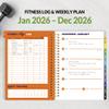 2026 Fitness Workout Journal Planner for Women & Men, JAN 2026 - DEC 2026 Exercise Planner, 6.4" x 8.3" Workout Calendar Journal Essentials Gift for Goals, Tracking, Gifts with PVC Plastic Cover,Green view 2
