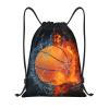 Basketball Drawstring Bags for Kids Boys Girls, Sports-Themed Drawstring Backpack Casual Knapsack for Adults Women Men, Black Draw String Rucksack Bags for Gym Travel Swimming Beach Camping, Small view 1