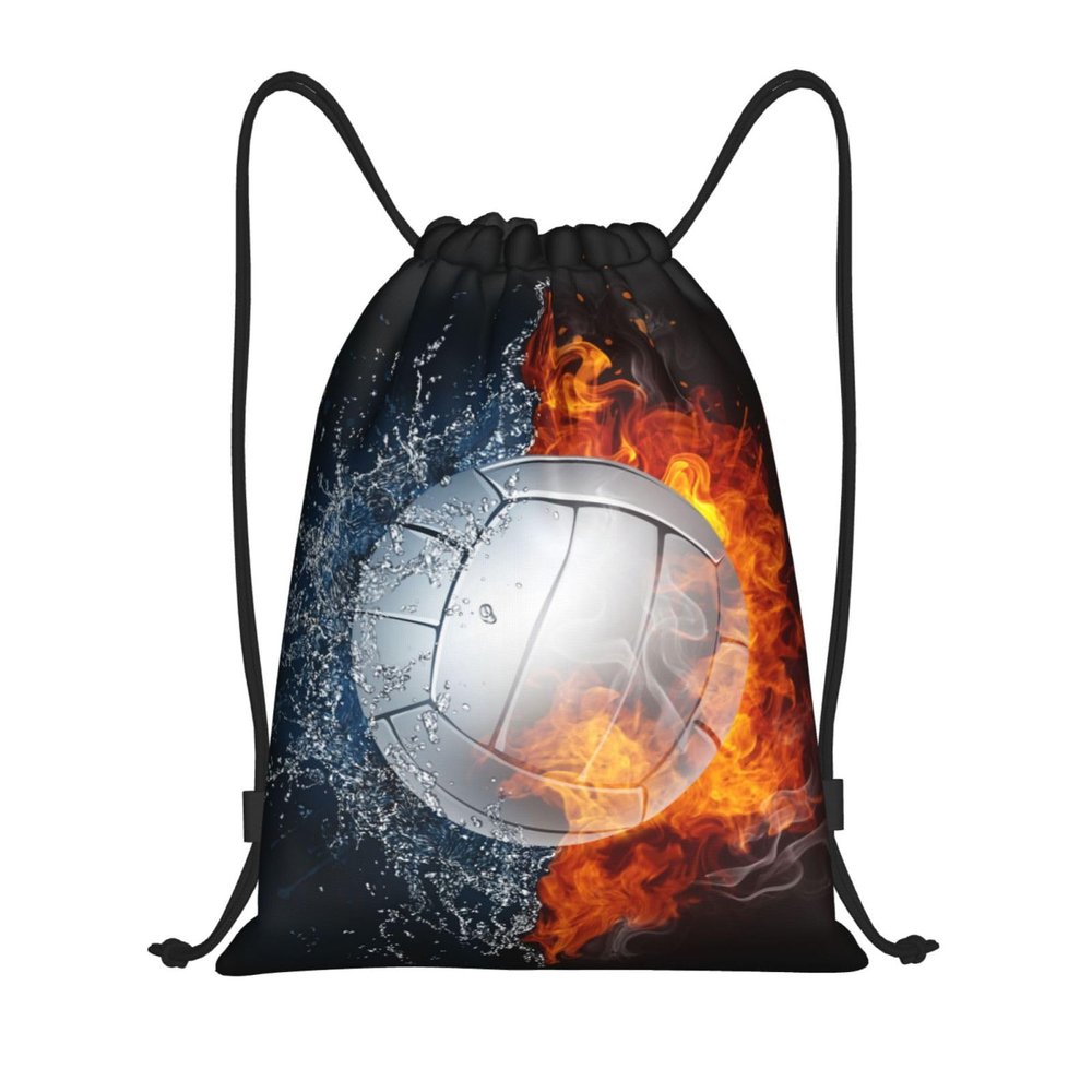 YIJIUWKIS Volleyball Drawstring Bag Sports Drawstring Backpack for Kids Teens Boys Girls Adults Women Men, Sport Gym Swim Travel Work Hiking Daypack Bag with Water and Fire Pattern Printed, Small