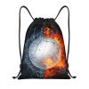 YIJIUWKIS Volleyball Drawstring Bag Sports Drawstring Backpack for Kids Teens Boys Girls Adults Women Men, Sport Gym Swim Travel Work Hiking Daypack Bag with Water and Fire Pattern Printed, Small view 1