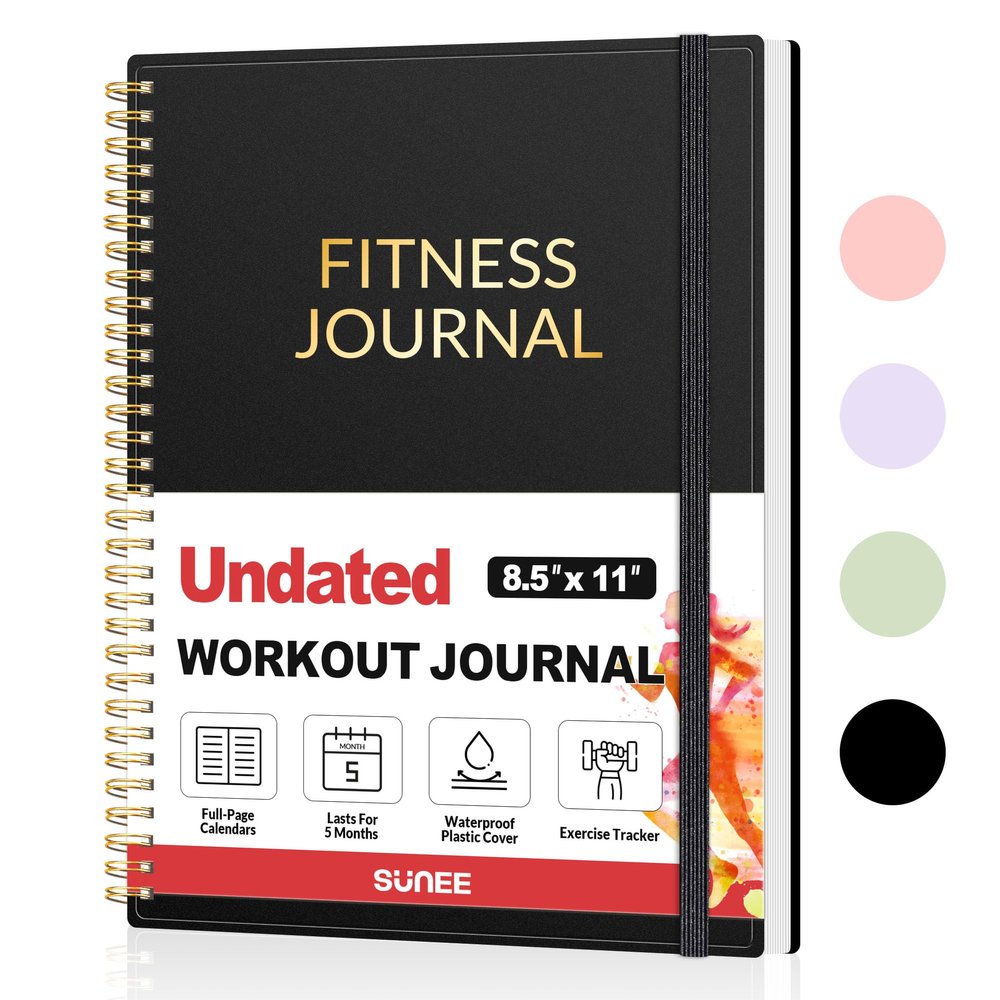 Fitness Journal Workout Planner for Women & Men, A4 (8.5" x 11") Workout Journal Log Book Planner Gift for Track Gym Essentials, Home Workouts, Track Progress, Achieve Wellness Goals, Black
