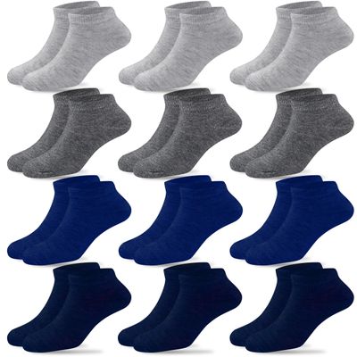 Duufin 12 Pairs Kids Athletic Ankle Socks Kid's Athletic Low Cut Socks Half Cushion Sports Sock for Boys Girls, 4-6Years