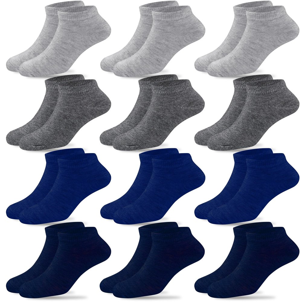 Duufin 12 Pairs Kids Athletic Ankle Socks Kid's Athletic Low Cut Socks Half Cushion Sports Sock for Boys Girls, 4-6Years