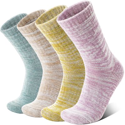 Anlisim Merino Wool Warm Boot Hiking Socks Thermal Extra Thick Winter Cozy Crew Comfy Cushioning Work Women Men Socks 4 Pairs(Purple/Khaki/Mint Blue/Yellow,M)