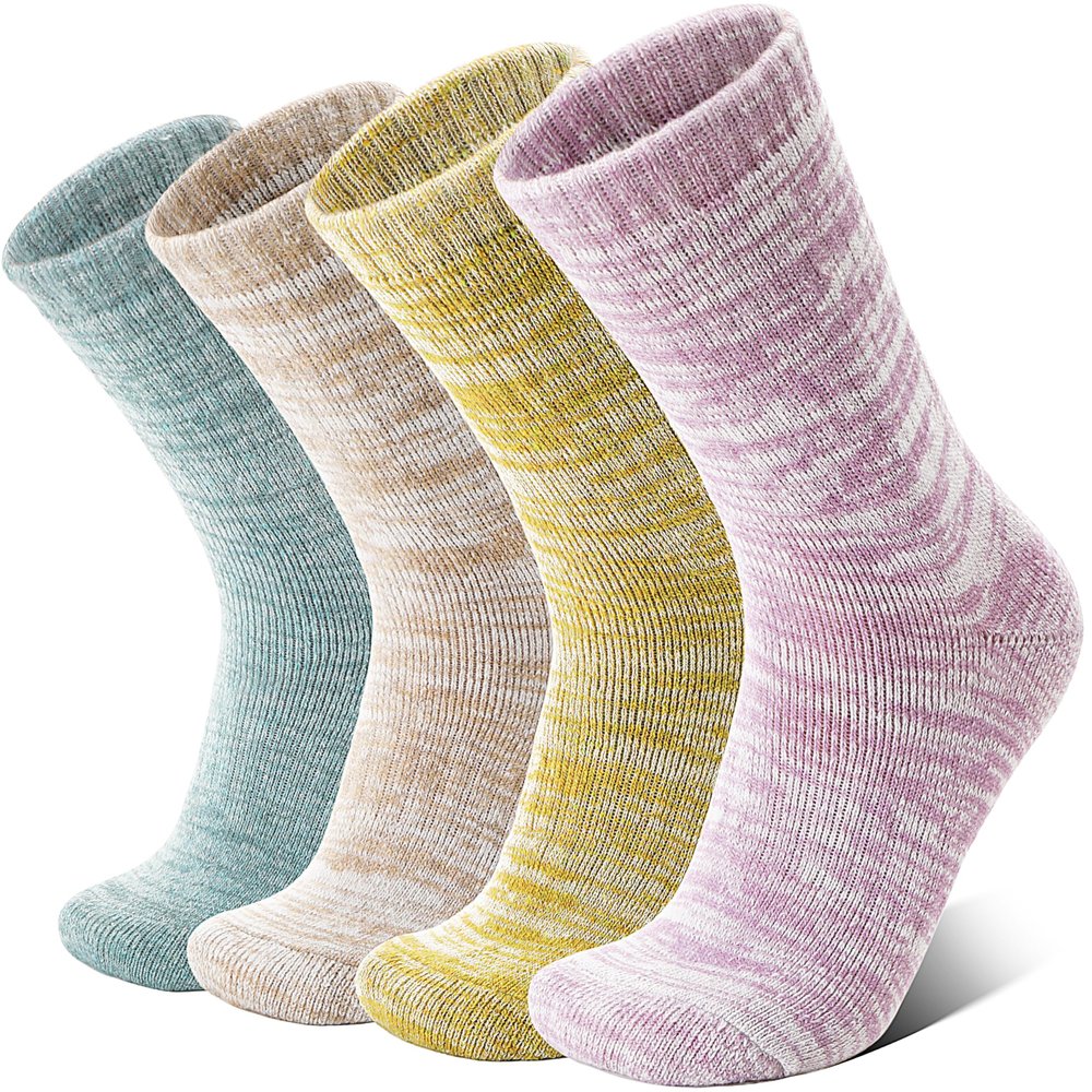 Anlisim Merino Wool Warm Boot Hiking Socks Thermal Extra Thick Winter Cozy Crew Comfy Cushioning Work Women Men Socks 4 Pairs(Purple/Khaki/Mint Blue/Yellow,M)