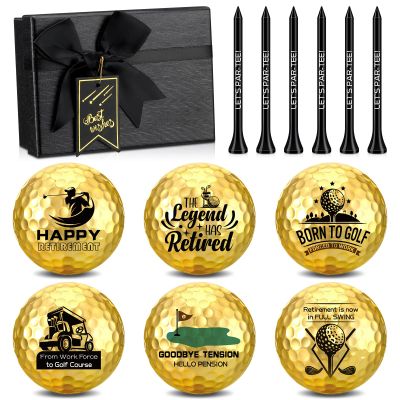 Arrowbash 6 Pack Retirement Golf Balls with Tees and Gift Box Funny Retirement Gifts for Dad Coworkers Golfers Husband (Gold,Classic Style)