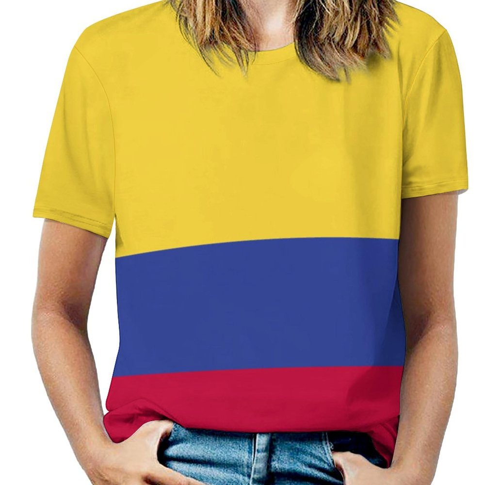 Adult Full Print T-Shirt Womens Colombia Flag Short Sleeve Tee Fashion T-Shirt Comfort Colors 3XL