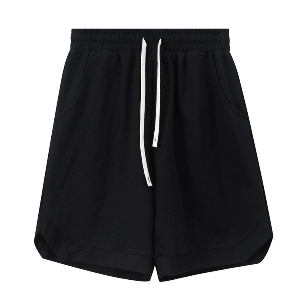Men's Athletic Casual Classic Sweat Shorts Drawstring Loose Sport Wide-Leg Shorts Elastic Waist Lounge Gym Shorts (Black,Medium)