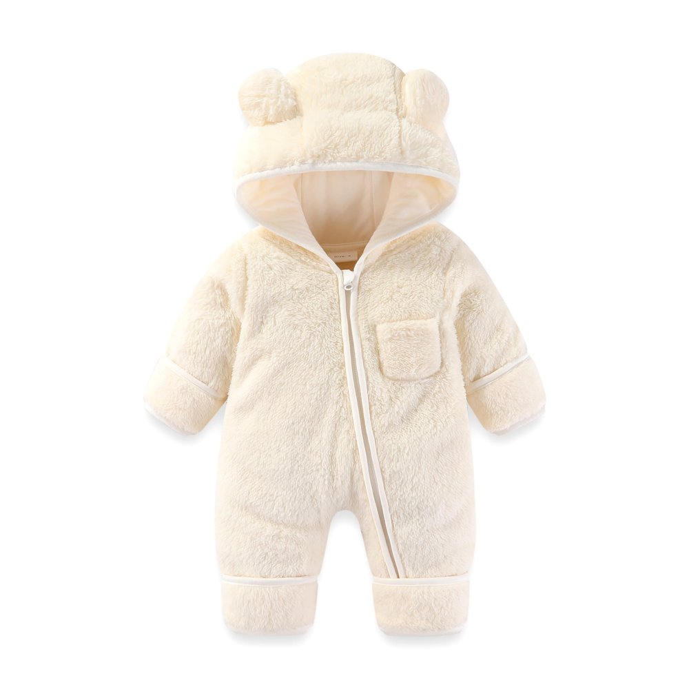 AiWMGL Newborn Baby Bear Outfit Suit With Fold-Over Mittens and Footies Girls Boys 9-12 Months Winter Fleece Clothes Suit Hooded Jumpsuit Romper Snowsuit