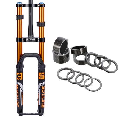 BUCKLOS Downhill Air Suspension Fork 27.5 15 * 110mm Boost Tapered Travel 180mm 36mm Stanchion Thru Axle Bike Forks &Spacers 11 Pieces Fit 28.6mm Front Fork,2 3 5 10 15 20mm Carbon Fiber Washer Shiny
