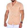 Maiyifu-GJ Men's Summer Casual Shirts Lightweight Cotton Linen Button Down Shirts Short Sleeve Dress Shirt with Pocket (Light Orange,Medium)