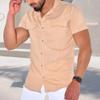 Maiyifu-GJ Men's Summer Casual Shirts Lightweight Cotton Linen Button Down Shirts Short Sleeve Dress Shirt with Pocket (Light Orange,Medium) view 2