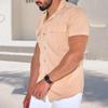 Maiyifu-GJ Men's Summer Casual Shirts Lightweight Cotton Linen Button Down Shirts Short Sleeve Dress Shirt with Pocket (Light Orange,Medium) view 4