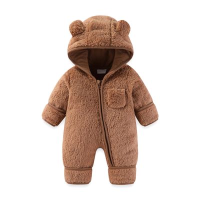 AiWMGL Newborn Baby Bear Outfit Suit With Fold-Over Mittens and Footies Girls Boys 9-12 Months Winter Fleece Clothes Suit Hooded Jumpsuit Romper Snowsuit
