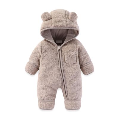 AiWMGL Newborn Baby Bear Outfit Suit With Fold-Over Mittens and Footies Girls Boys 9-12 Months Winter Fleece Clothes Suit Hooded Jumpsuit Romper Snowsuit