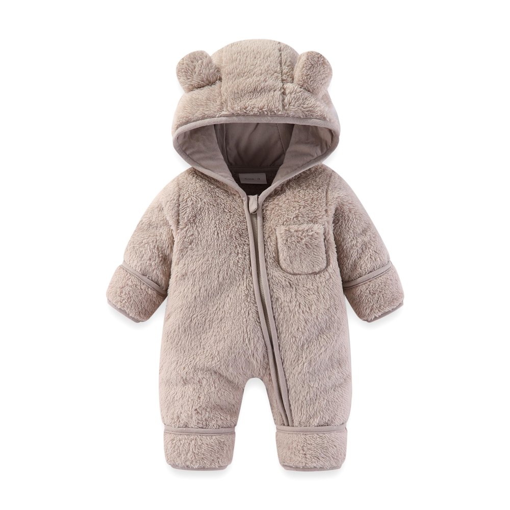 AiWMGL Newborn Baby Bear Outfit Suit With Fold-Over Mittens and Footies Girls Boys 9-12 Months Winter Fleece Clothes Suit Hooded Jumpsuit Romper Snowsuit