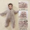 AiWMGL Newborn Baby Bear Outfit Suit With Fold-Over Mittens and Footies Girls Boys 9-12 Months Winter Fleece Clothes Suit Hooded Jumpsuit Romper Snowsuit view 4