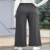EVALESS Womens Wide Leg Fleece Lined Pants Business Work Casual Trousers 2025 Fall Winter Loose Fit High Waisted Flowy Pants for Women Waffle Knit Warm Slacks with Pockets Dark Grey Medium view 2