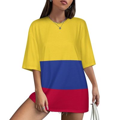 Adugen Origei Print Tee Colombia Flag Womens Short Sleeve Medium Sleeved T-Shirt T-Shirt 4XL