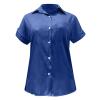 Cotton Womens Tops,Deals of The Day Clearance Prime,Womens Button Down Cotton Linen Shirts V Neck Roll Up Short Sleeve Blouses Loose Collared Shirt Summer Casual Work Tops,1-Dark Blue,4X-Large view 4