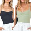 Btgghytr Spaghetti Straps Romper Breast Ruffle Tanks Vests Solid Color Sweet Caimisole Open Back Bodycon Top Wearing view 3