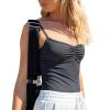 Btgghytr Spaghetti Straps Romper Breast Ruffle Tanks Vests Solid Color Sweet Caimisole Open Back Bodycon Top Wearing view 4