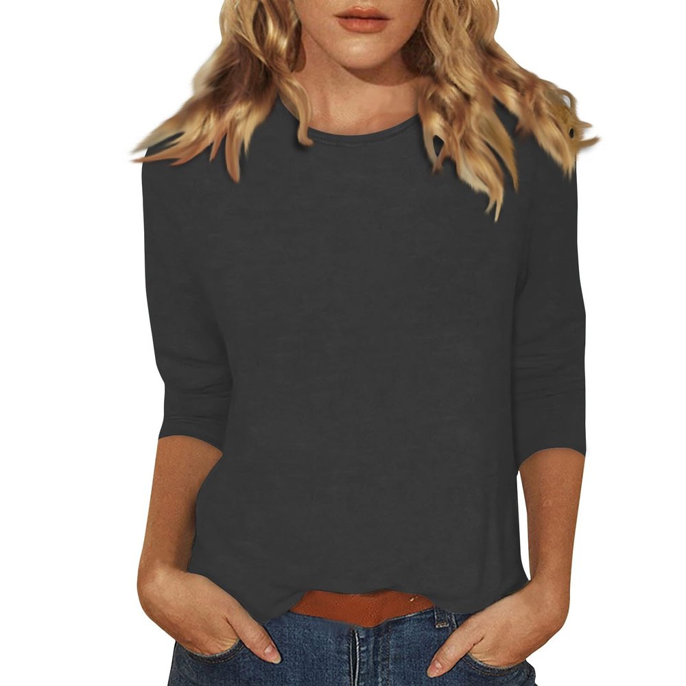 3/4 Length Sleeve Womens Tops Camisetas para Mujer De Algodon Womens T Shirts Loose Fit Womens Summer Tops Round Neck Tops for Women Cotton Tshirts for Women Baby Blue Tops for Women Women's